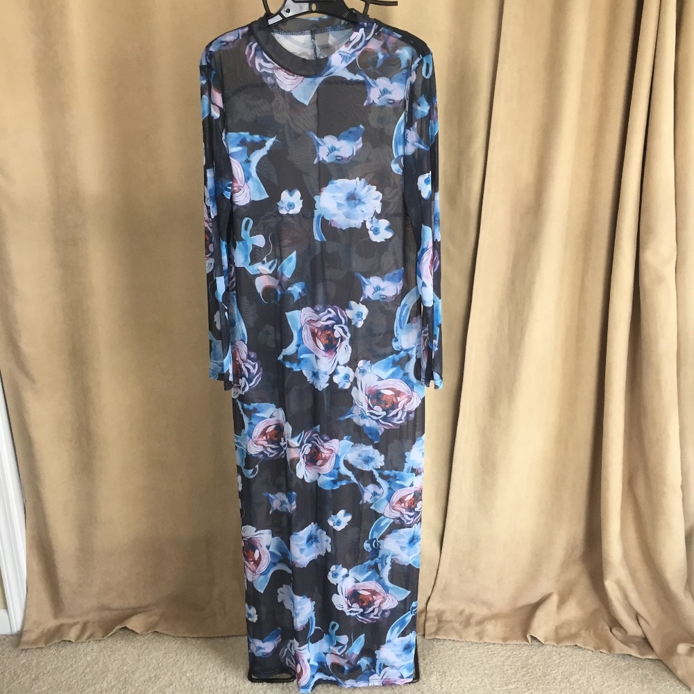 HOST PICK!! Sexy Sheer Long Sleeve Floral Maxi Dress Sz XXXL - Picture 6 of 12